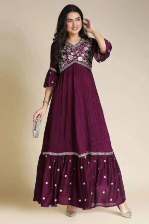 Embroidered Pure Silk Stitched Anarkali Gown