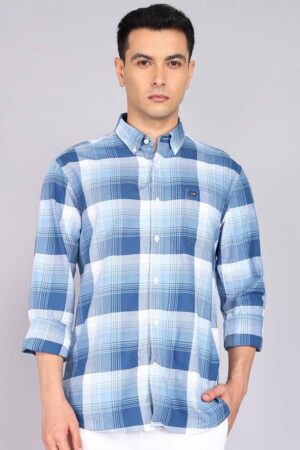 Men Slim Fit Checkered Button Down Collar Shirt Men