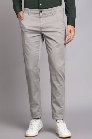 Men Slim Fit Grey Polyester Trousers