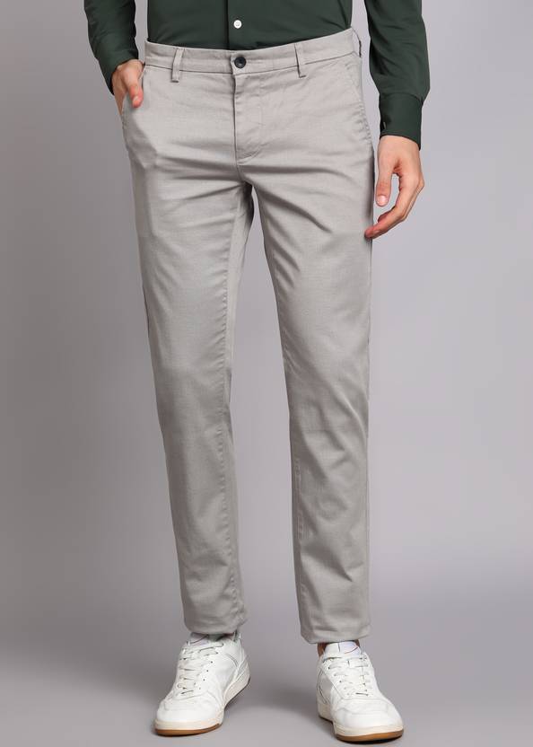 Men Slim Fit Grey Polyester Trousers
