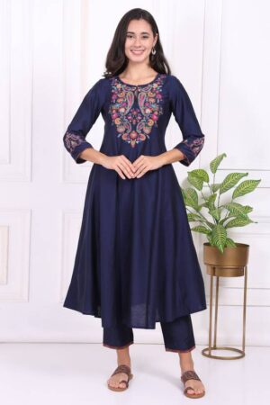 Women Embroidered Viscose Rayon Flared Kurta
