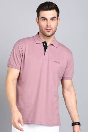 Men Solid Polo Neck Cotton Blend Pink T-Shirt