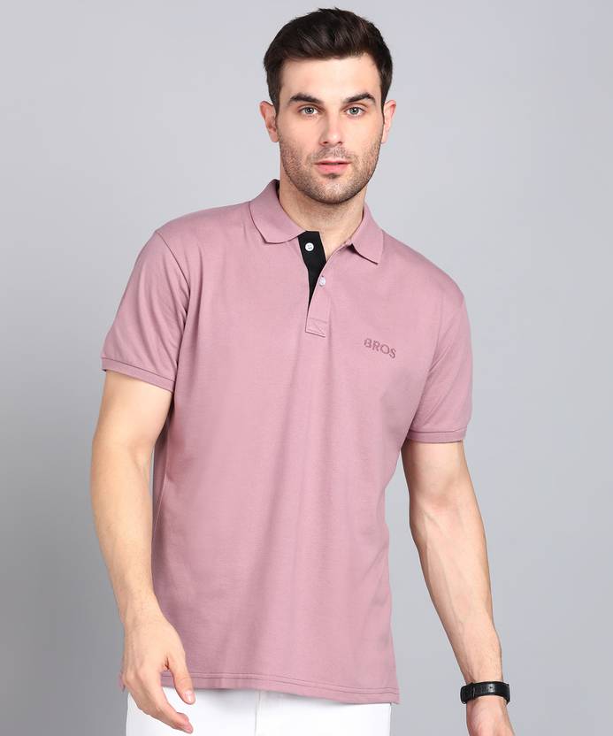Men Solid Polo Neck Cotton Blend Pink T-Shirt