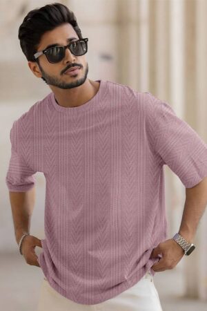 Men Solid Round Neck Polyester Pink T-Shirt