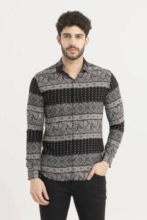 Men Slim Fit Printed Spread Collar Casual Shirt