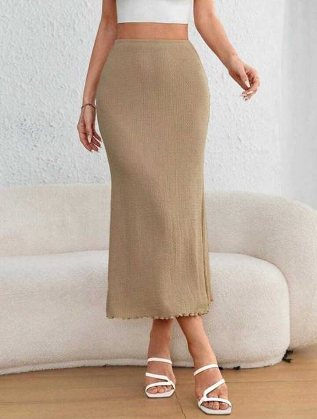 jo jo creation Women Self Design Pencil Beige Skirt