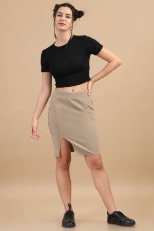 Women Printed Divided Beige Skirt