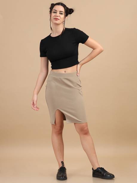 Women Printed Divided Beige Skirt