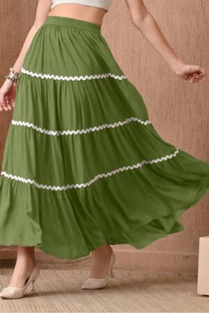 Deklook Women Self Design Flared Green Skirt