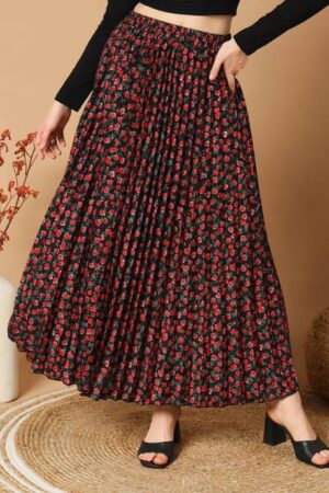 ZWERLON Women Floral Print A-line Red Skirt
