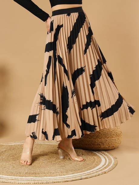 Herway Women Printed A-line Beige Skirt