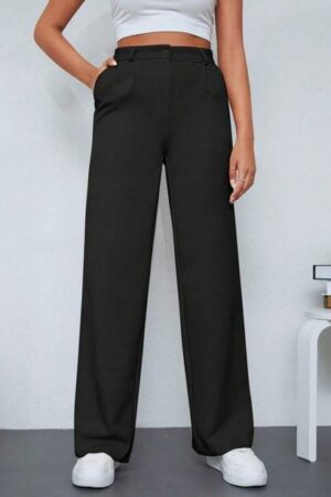 Aileyis Women Loose Fit Black Polyester Trousers