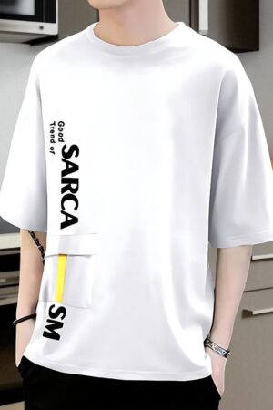 Men Printed Round Neck Cotton Blend White T-Shirt