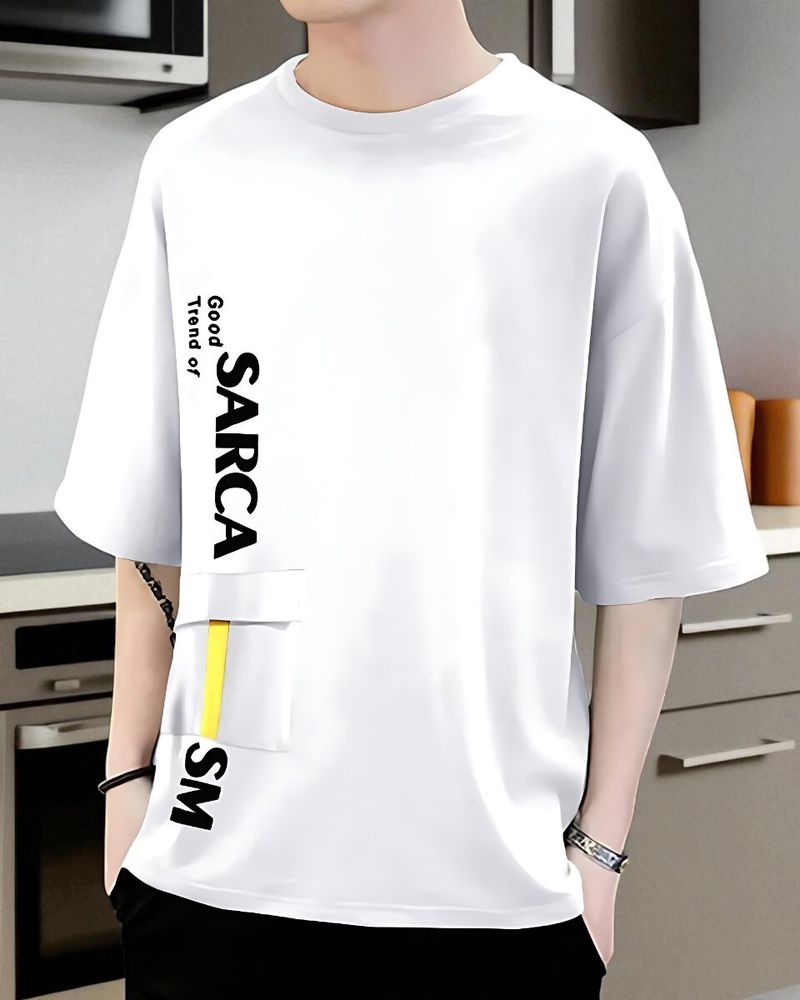 Men Printed Round Neck Cotton Blend White T-Shirt
