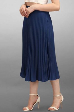 Deklook Women Solid Pleated Blue Skirt