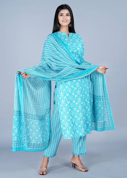 s r garments Women Cotton Blend Kurta Pant Set