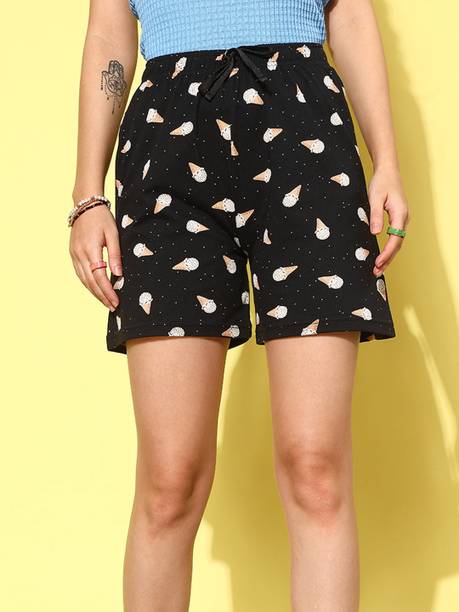 Printed Women Black Bermuda Shorts