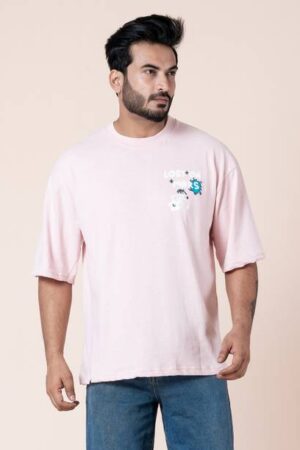 RR GARMENTS Men Printed Round Neck Cotton Blend Pink T-Shirt
