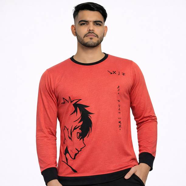 Expert Choice Men Printed Round Neck Cotton Blend Pink T-Shirt