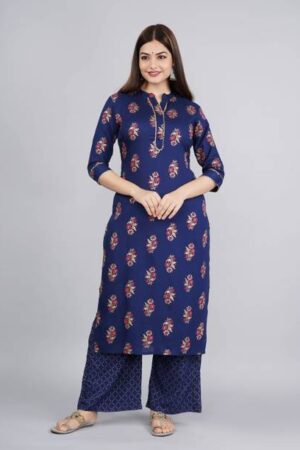 s r garments Women Viscose Rayon Kurta Palazzo Set