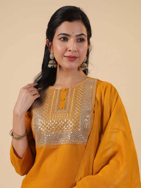 Divyanti Women Tussar Silk Ethnic Top Pant Set