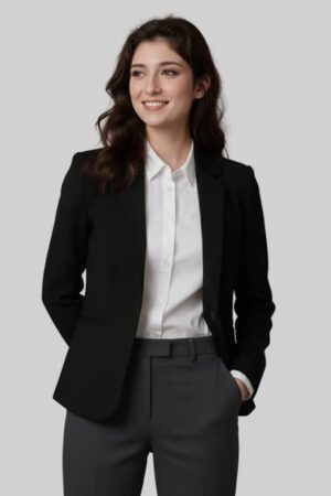 Rocksy Women Solid Single Breasted Casual Blazer (Black)
