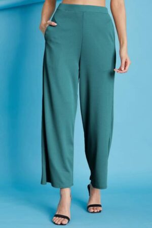 Selvia Women Relaxed Dark Green Lycra Blend Trousers