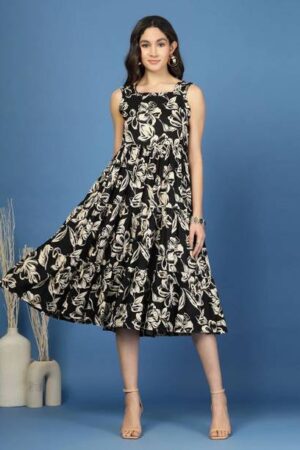 Daevish Women Fit and Flare Black Knee Length Dress