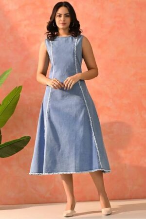Thapnath Women A-line Blue Midi/Calf Length Dress