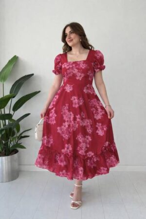 PRIYESHA TEXTILES Women Fit and Flare Red Maxi/Full Length Dress