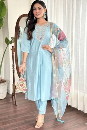 EverStitch Embroidered Kurta, Salwar & Dupatta Set