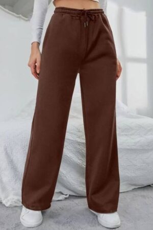 Women Loose Fit Brown Cotton Blend Trousers