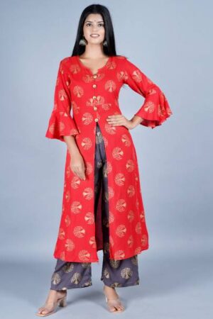 s r garments Women Viscose Rayon Kurta Palazzo Set