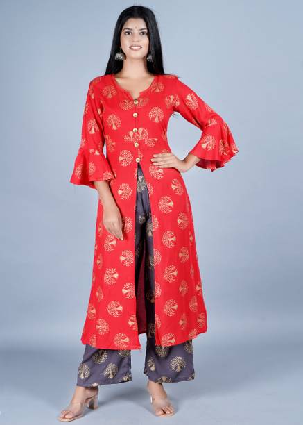 s r garments Women Viscose Rayon Kurta Palazzo Set
