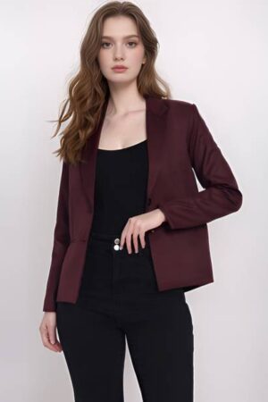 Rocksy Women Solid Single Breasted Formal Blazer (Maroon)