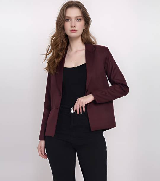 Rocksy Women Solid Single Breasted Formal Blazer (Maroon)