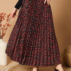 ZWERLON Women Floral Print A-line Red Skirt