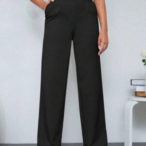 Aileyis Women Loose Fit Black Polyester Trousers
