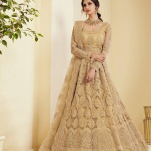 Embroidered Net Semi Stitched Flared