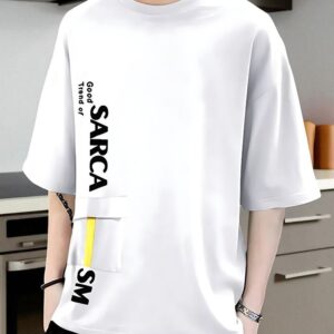 Men Printed Round Neck Cotton Blend White T-Shirt