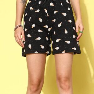Printed Women Black Bermuda Shorts