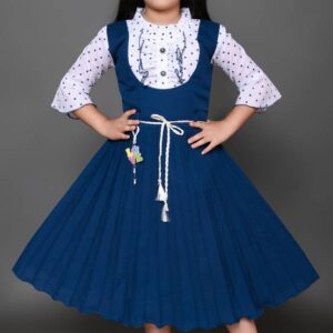 Girls Below Knee Casual Dress  (Blue, 3/4 Sleeve)