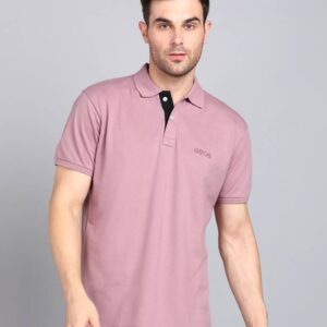 Men Solid Polo Neck Cotton Blend Pink T-Shirt
