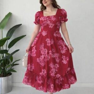 PRIYESHA TEXTILES Women Fit and Flare Red Maxi/Full Length Dress