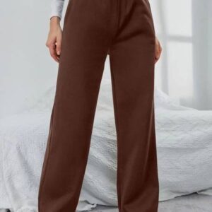 Women Loose Fit Brown Cotton Blend Trousers